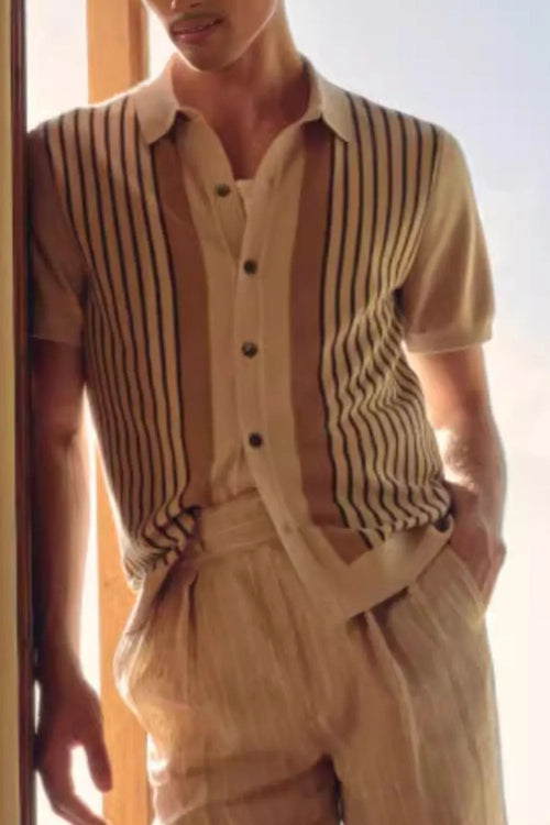 Men's Plus Size Striped Button Up Short Sleeve Shirt